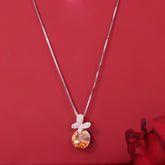 Butterfly With Yellow Round Crystal Silver Pendant With Chain